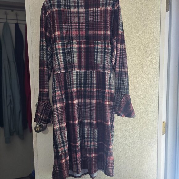 Cato Woman's Faux Wrap Long Bell Sleeved Dress - Picture 3 of 7